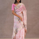 Blush Pink Organza Embroidery Saree With Floral Border
