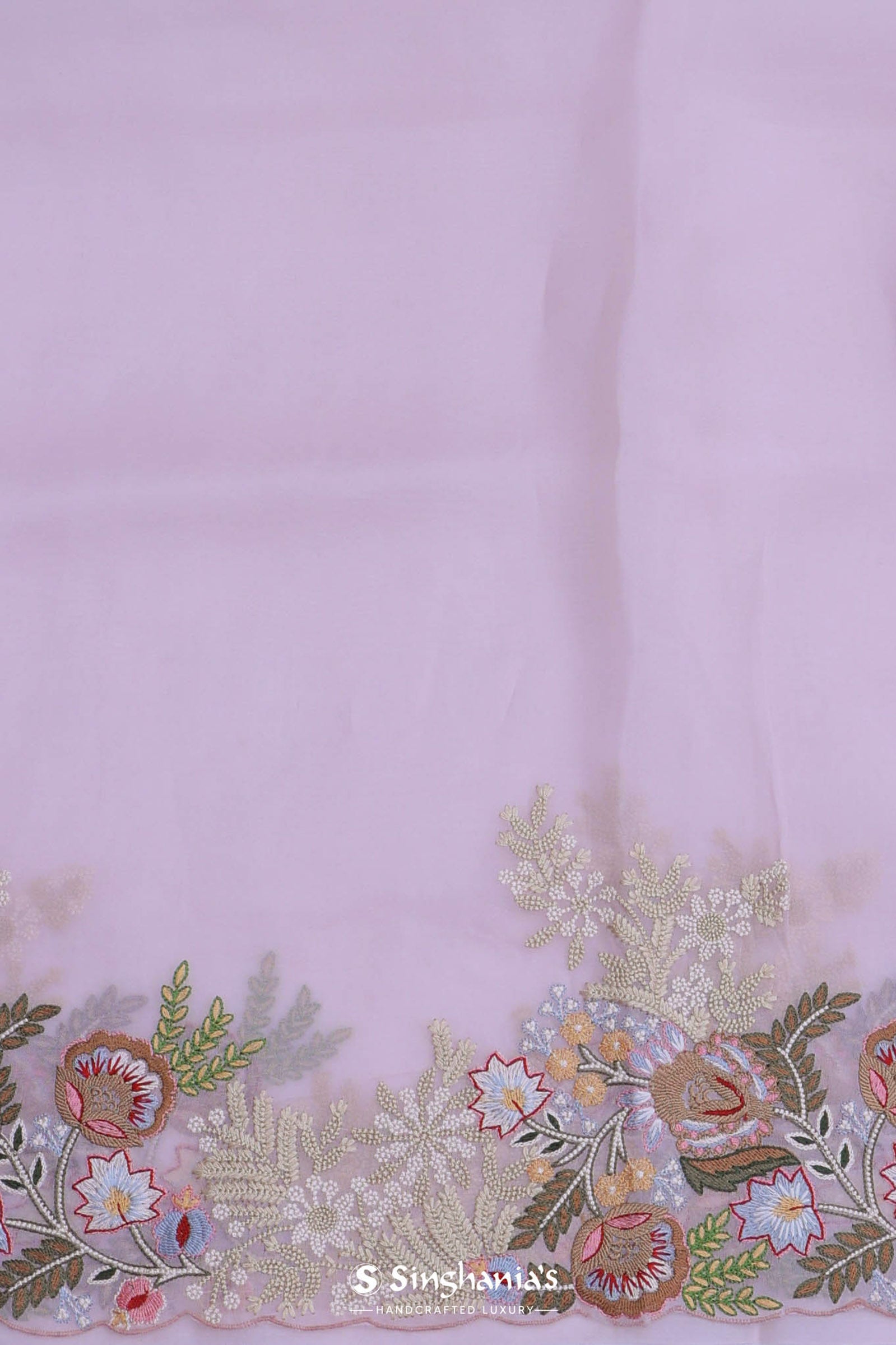 Blush Pink Organza Embroidery Saree With Floral Border