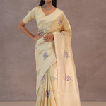 Soft Beige Soft Kanchi Silk Saree With Petit Point Buttis