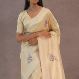Soft Beige Soft Kanchi Silk Saree With Petit Point Buttis
