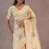 Soft Beige Soft Kanchi Silk Saree With Petit Point Buttis