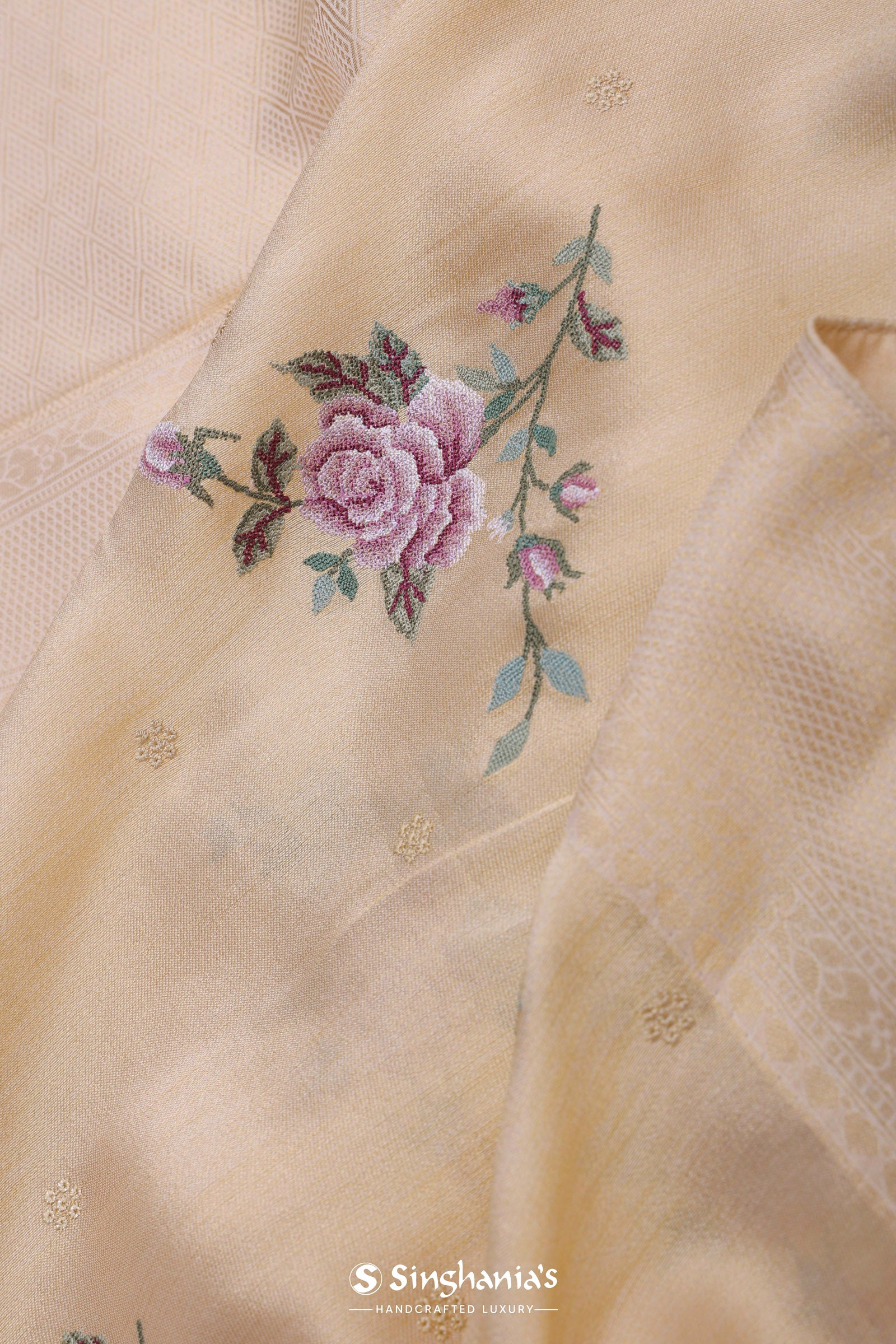 Soft Beige Soft Kanchi Silk Saree With Petit Point Buttis
