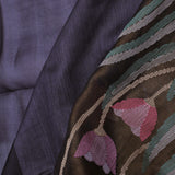 Black And Intense Pewter Grey Organza Saree With Petit Point Embroidery