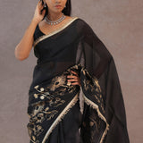 Black Organza Saree With Foil Print