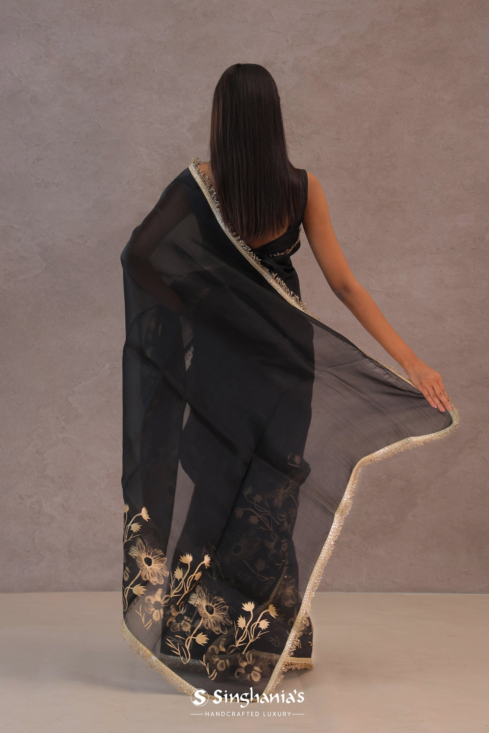 Black Organza Saree With Foil Print