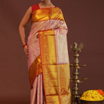 Baby Pink Kanjivaram Tissue Saree With Contrast Red Border