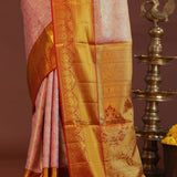 Baby Pink Kanjivaram Tissue Saree With Contrast Red Border