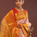 Baby Pink Kanjivaram Tissue Saree With Contrast Red Border
