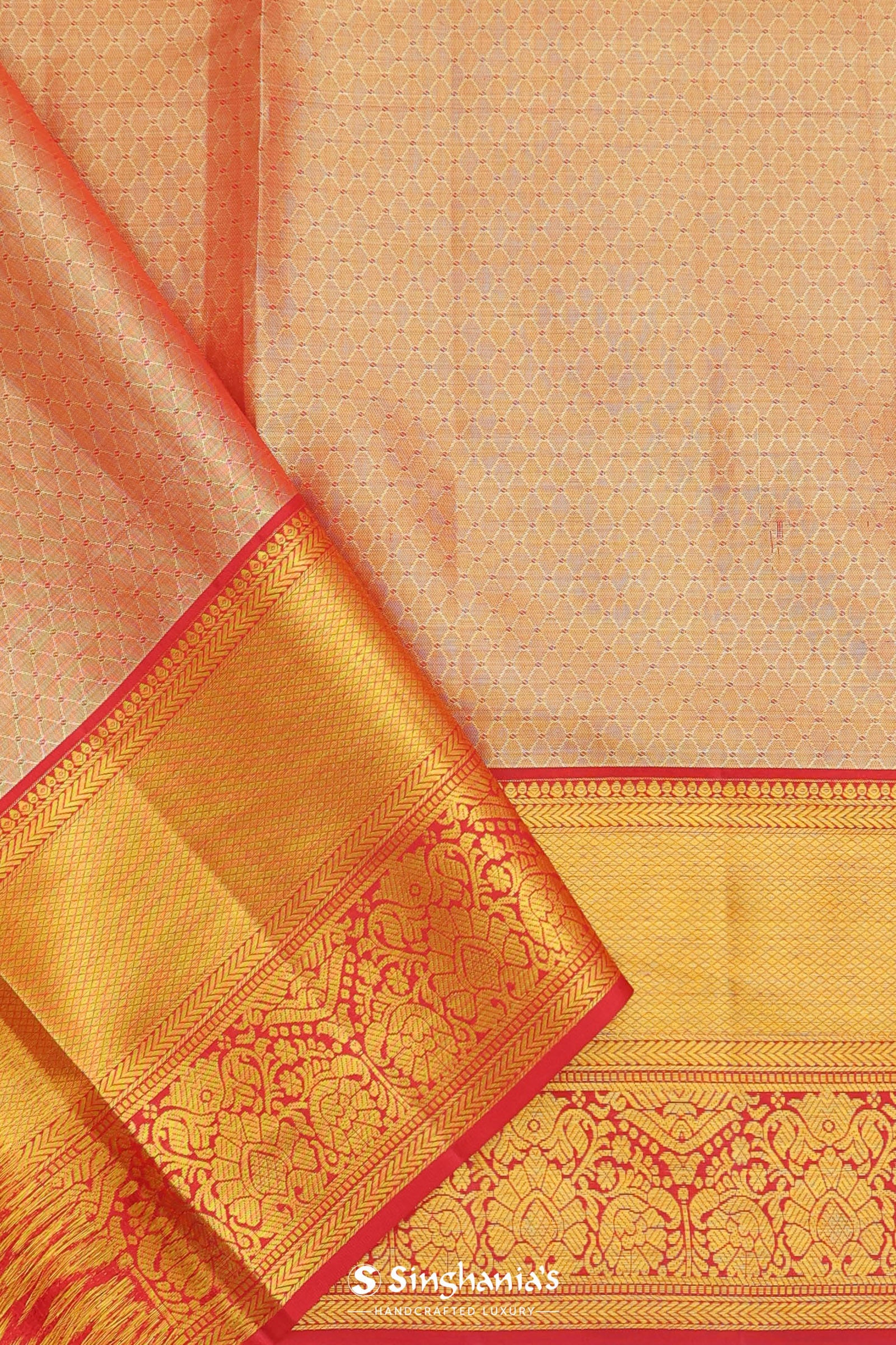 Baby Pink Kanjivaram Tissue Saree With Contrast Red Border