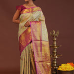Pistachio Green Kanjivaram  Saree With Contrast Purple Border