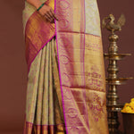 Pistachio Green Kanjivaram  Saree With Contrast Purple Border