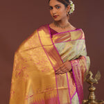 Pistachio Green Kanjivaram  Saree With Contrast Purple Border