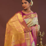 Pistachio Green Kanjivaram  Saree With Contrast Purple Border