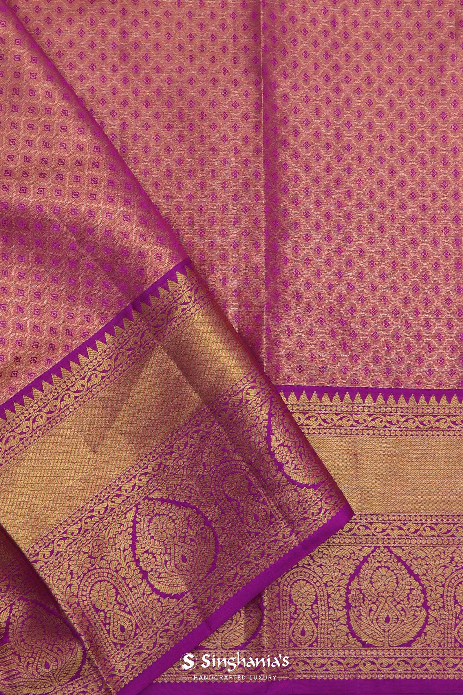 Pistachio Green Kanjivaram  Saree With Contrast Purple Border