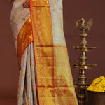 Grey Kanjivaram Saree With Contrast Red Border