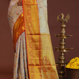 Grey Kanjivaram Saree With Contrast Red Border