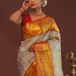 Grey Kanjivaram Saree With Contrast Red Border