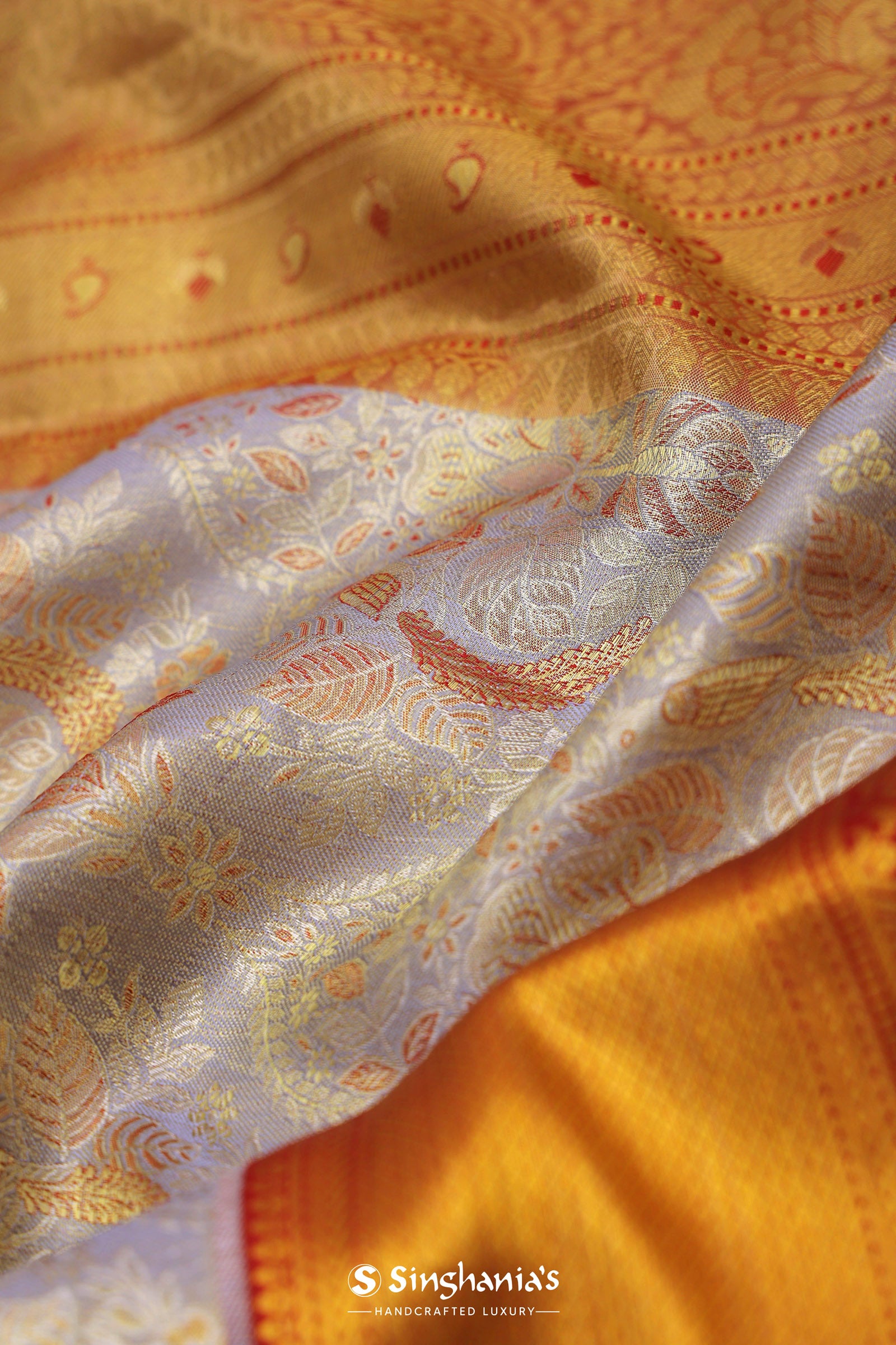 Grey Kanjivaram Saree With Contrast Red Border