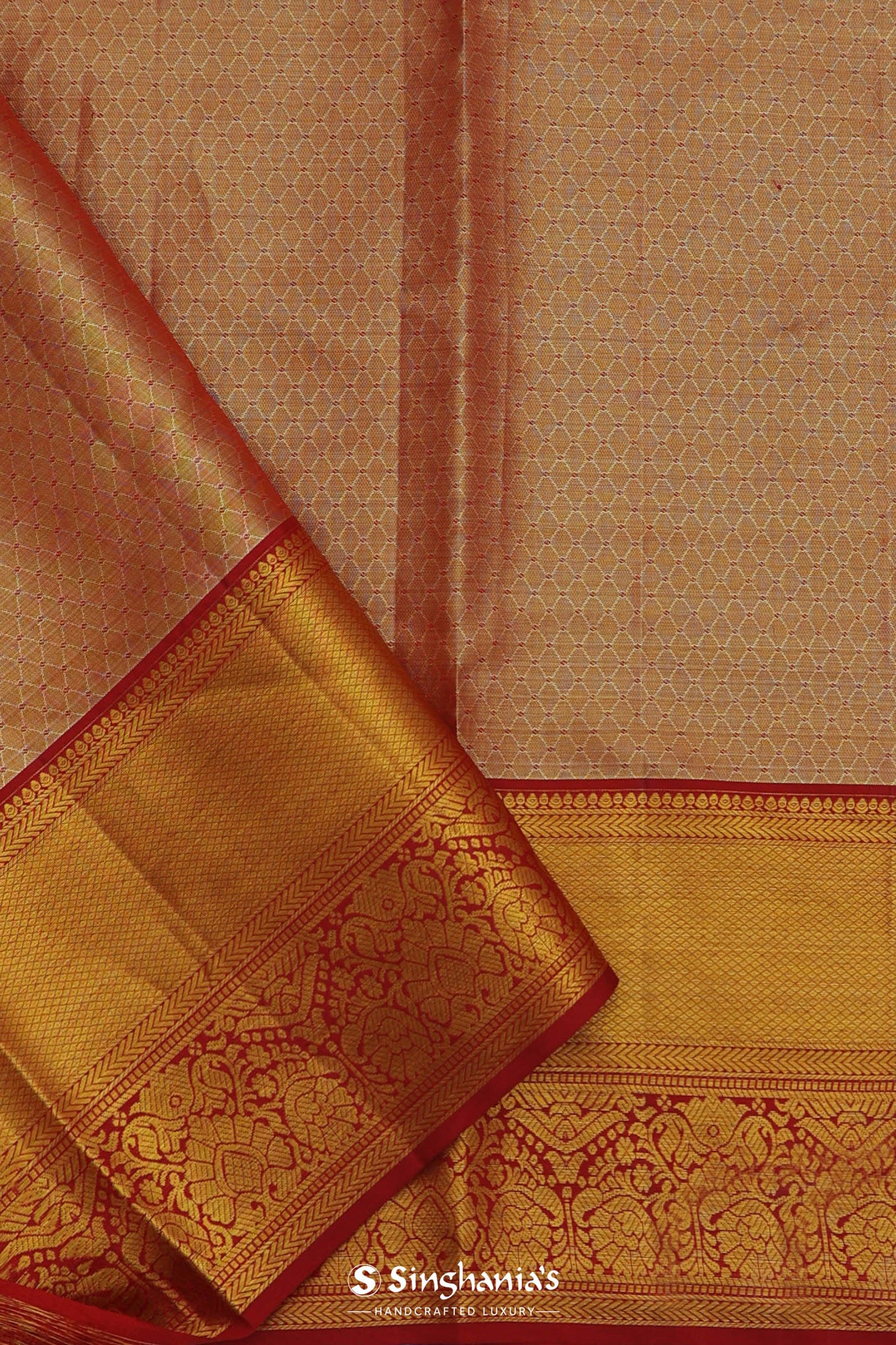 Grey Kanjivaram Saree With Contrast Red Border