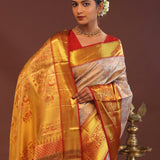 Beige Kanjivaram Tissue Saree With Contrast Red Border