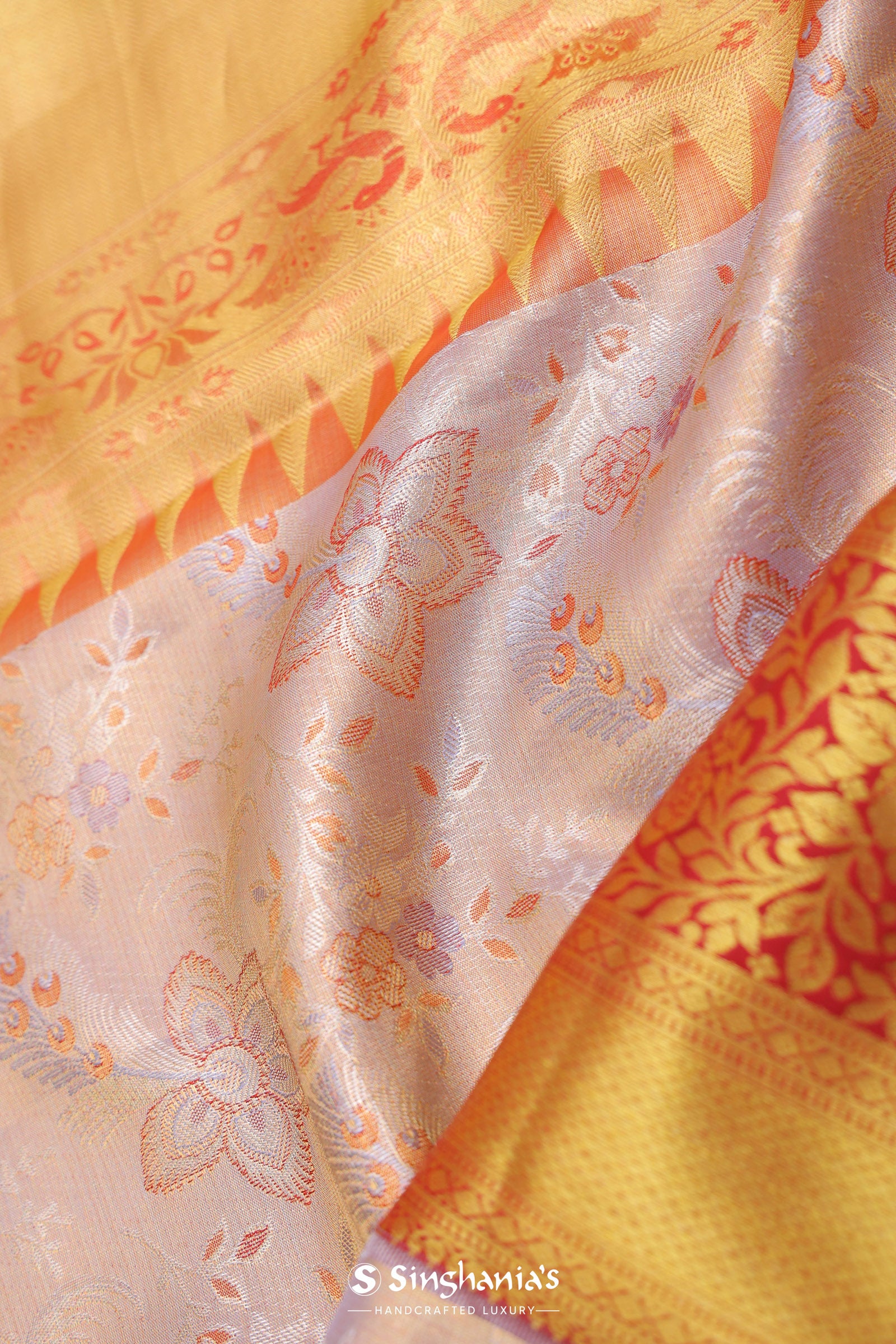 Beige Kanjivaram Tissue Saree With Contrast Red Border