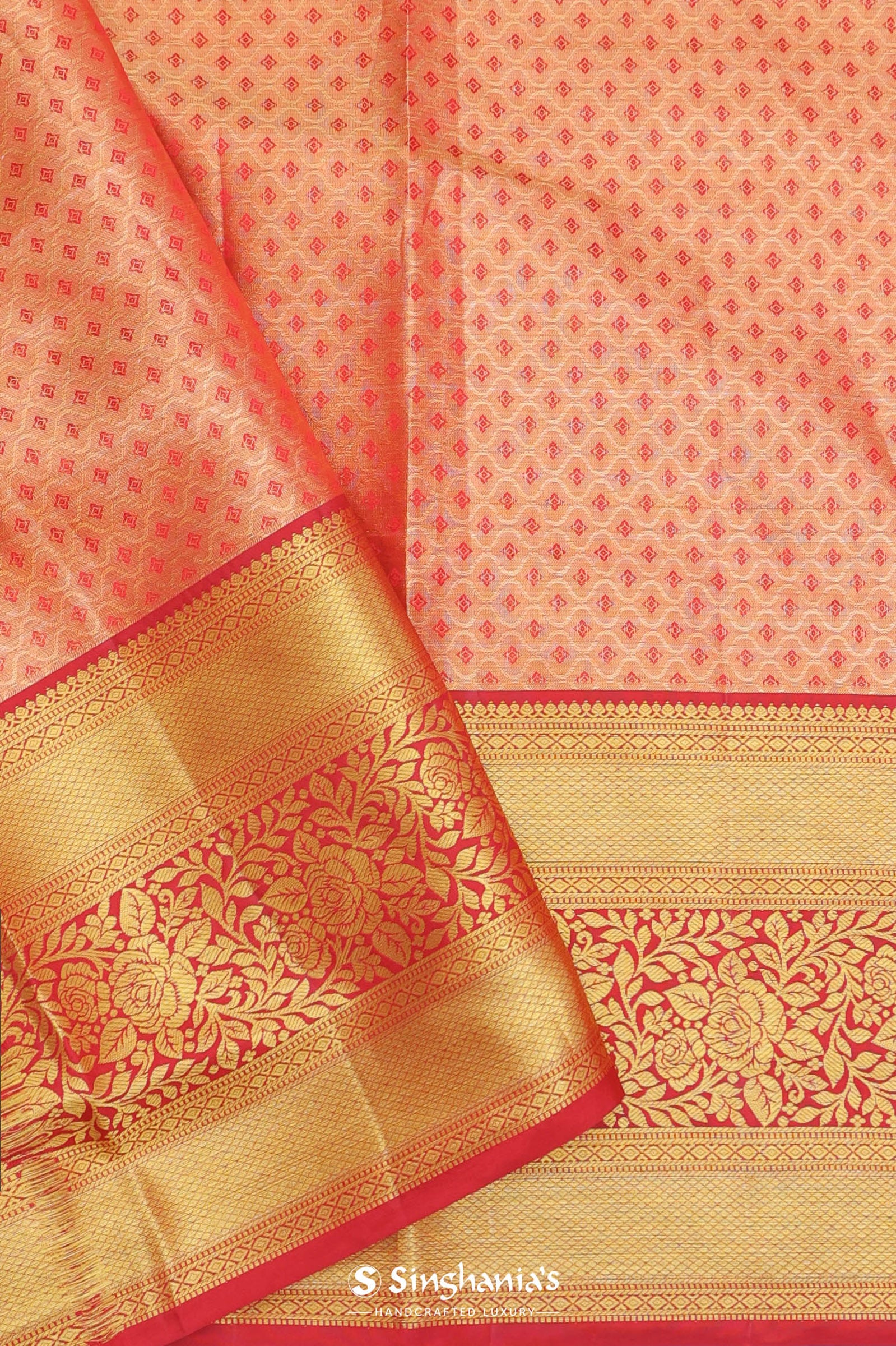 Beige Kanjivaram Tissue Saree With Contrast Red Border