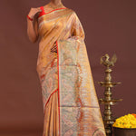 Peach Kanjivaram Saree With Orange Edge And Designer Border