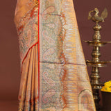 Peach Kanjivaram Saree With Orange Edge And Designer Border