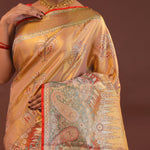 Peach Kanjivaram Saree With Orange Edge And Designer Border