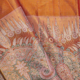 Peach Kanjivaram Saree With Orange Edge And Designer Border