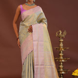 Pistachio Green Kanjivaram Saree With Lilac Border