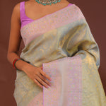 Pistachio Green Kanjivaram Saree With Lilac Border