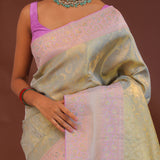 Pistachio Green Kanjivaram Saree With Lilac Border