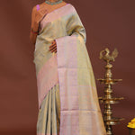 Pistachio Green Kanjivaram Saree With Lilac Border