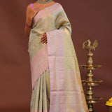 Pistachio Green Kanjivaram Saree With Lilac Border