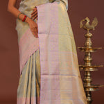 Pistachio Green Kanjivaram Saree With Lilac Border