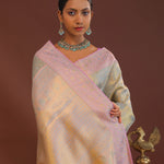Pistachio Green Kanjivaram Saree With Lilac Border