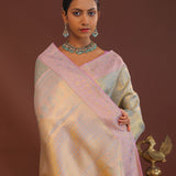 Pistachio Green Kanjivaram Saree With Lilac Border