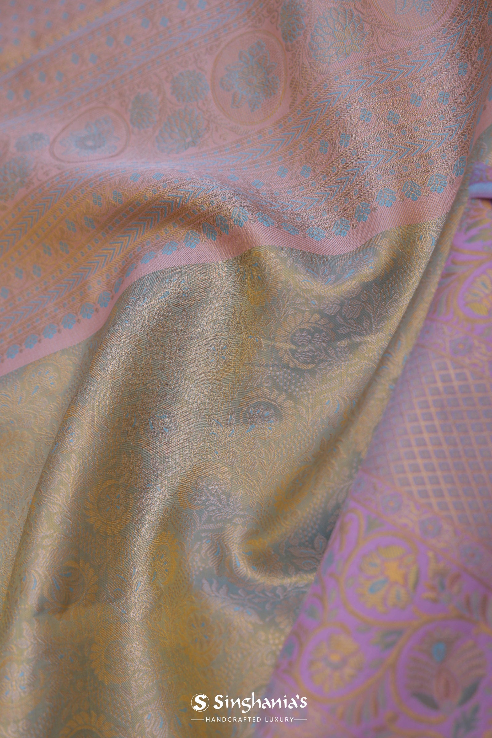 Pistachio Green Kanjivaram Saree With Lilac Border