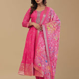 French Rose Pink Banarasi Anarkali Set