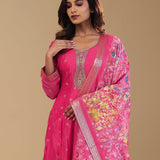 French Rose Pink Banarasi Anarkali Set