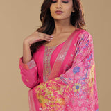 French Rose Pink Banarasi Anarkali Set