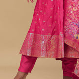 French Rose Pink Banarasi Anarkali Set