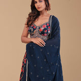 Very Dark Blue Chinon Lehenga Set