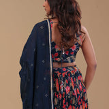 Very Dark Blue Chinon Lehenga Set