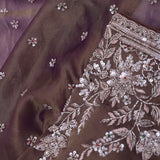 Wood Brown Georgette Tissue Saree With Sequins Work