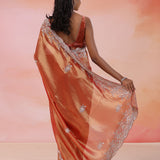 Rust Orange Organza Tissue Saree With Scallop Border
