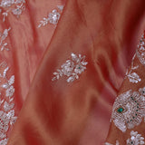 Rust Orange Organza Tissue Saree With Scallop Border