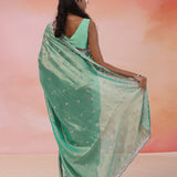 Como Greenish Cyan Organza Tissue Saree With Scallop Border