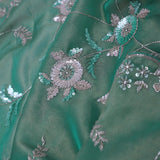 Viridian Green Organza Tissue Saree With Scallop Border